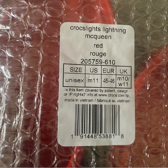 Lighting McQueen crocs size 11